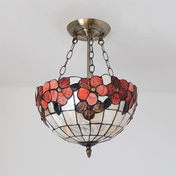 Scalloped Shade Semi Flush Stained Glass Ceiling Light Retro Style 12’/16’/20.5’ W