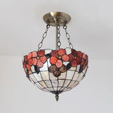 Scalloped Shade Semi Flush Stained Glass Ceiling Light Retro Style 12/16/20.5 W Red/Pink/Rose Red