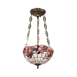 Scalloped Shade Semi Flush Stained Glass Ceiling Light Retro Style 12/16/20.5 W Red/Pink/Rose Red