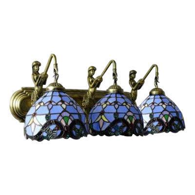Tiffany Dome Wall Mount Light - 3-Head Sconce With Mermaid Backplate