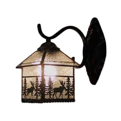 Lodge Stained Glass Wall Sconce With Curved Arm - Mini Mount Light