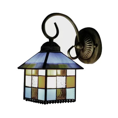 Lodge Stained Glass Wall Sconce With Curved Arm - Mini Mount Light