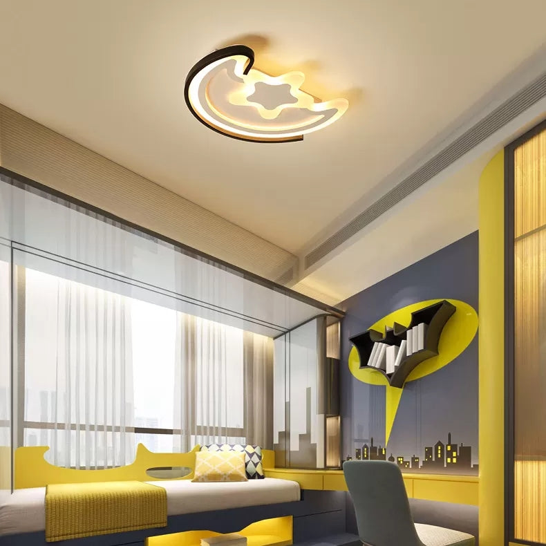 Cartoon Led Flushmount Light For Study Room - Acrylic Moon & Star Ceiling Fixture White / 16’ Warm