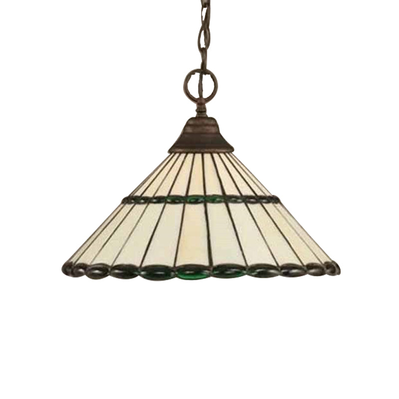 Tiffany-Style Hand Cut Glass Pendant Light Fixture - Brown/Green 1 Head