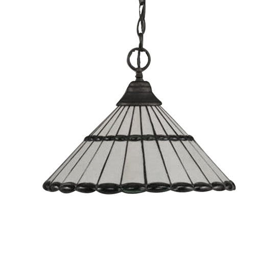 Tiffany-Style Hand Cut Glass Pendant Light Fixture - Brown/Green 1 Head