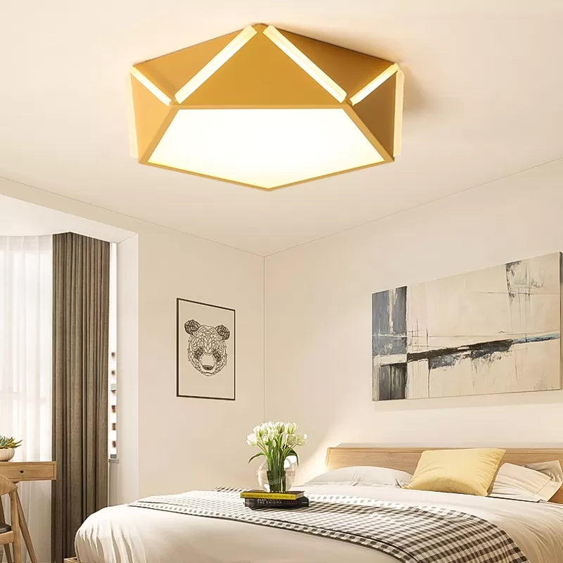 Diamond Acrylic Led Ceiling Lamp - Cafe Pentagon Macaron Style Yellow / 16’ Warm