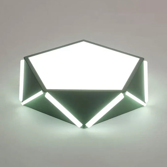 Diamond Acrylic Led Ceiling Lamp - Cafe Pentagon Macaron Style Green / 16 White