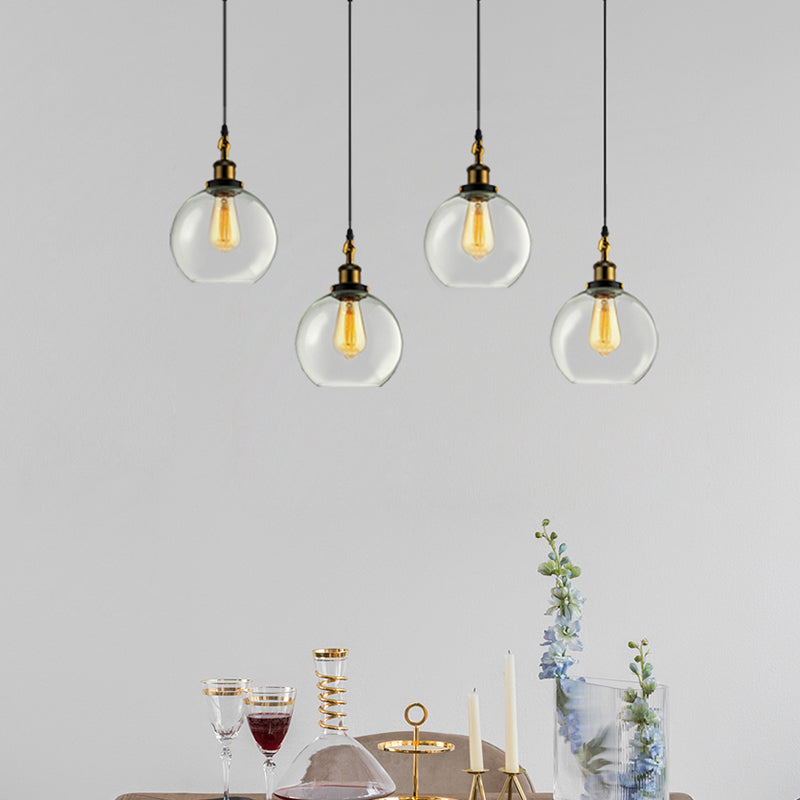 Vintage Industrial Brass Orb Pendant Light With Clear Glass Shade - 3/4-Light Multi Hanging Fixture