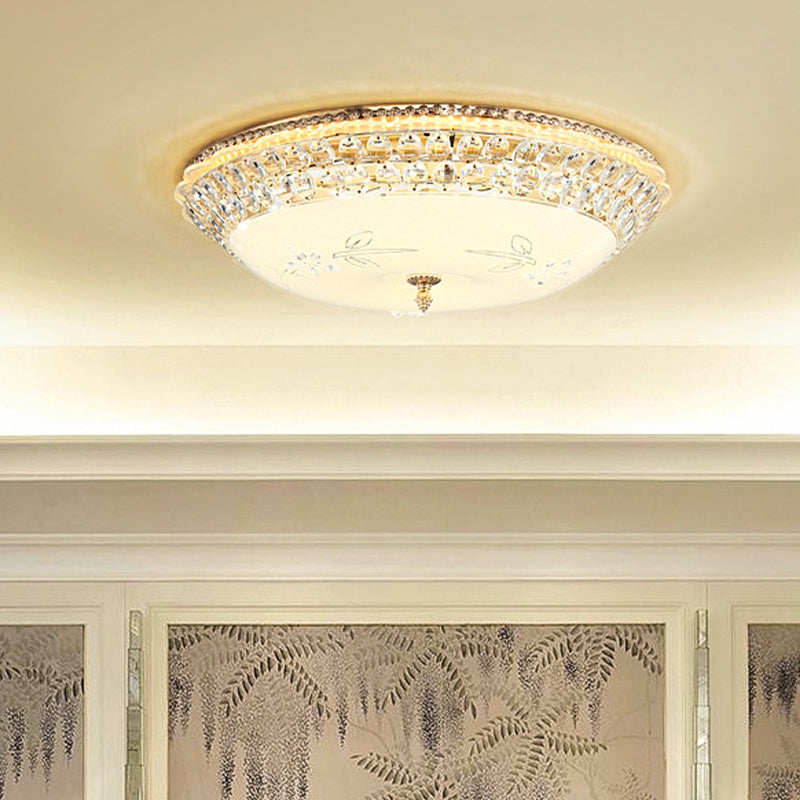 Modern Led Gold Flush Mount Ceiling Light With Crystal Accents Dome White Glass 12/16/19.5 W / 12