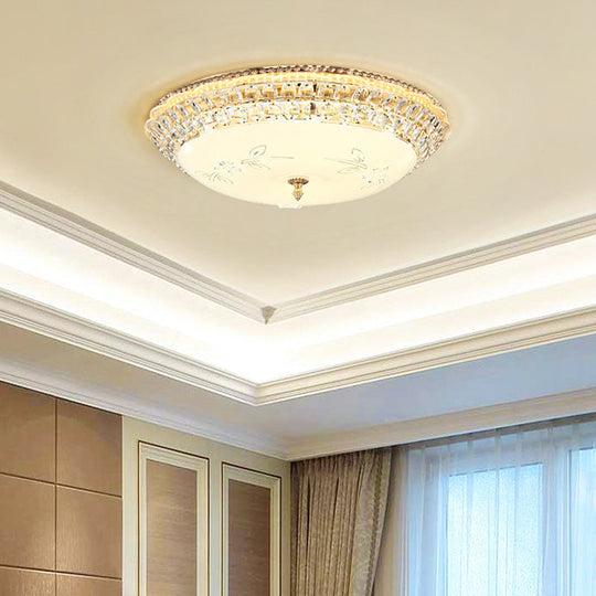 Modern Led Gold Flush Mount Ceiling Light With Crystal Accents Dome White Glass 12/16/19.5 W