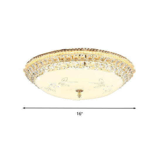 Modern Led Gold Flush Mount Ceiling Light With Crystal Accents Dome White Glass 12/16/19.5 W