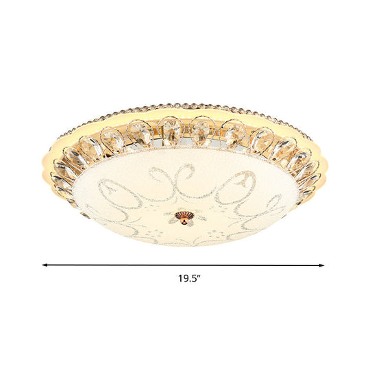 Modern White Glass Bowl Ceiling Lamp With Led Lighting And K9 Crystal Accent - 12/16/19.5 Wide