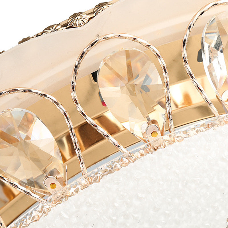 Modern White Glass Bowl Ceiling Lamp With Led Lighting And K9 Crystal Accent - 12’/16’/19.5’ Wide