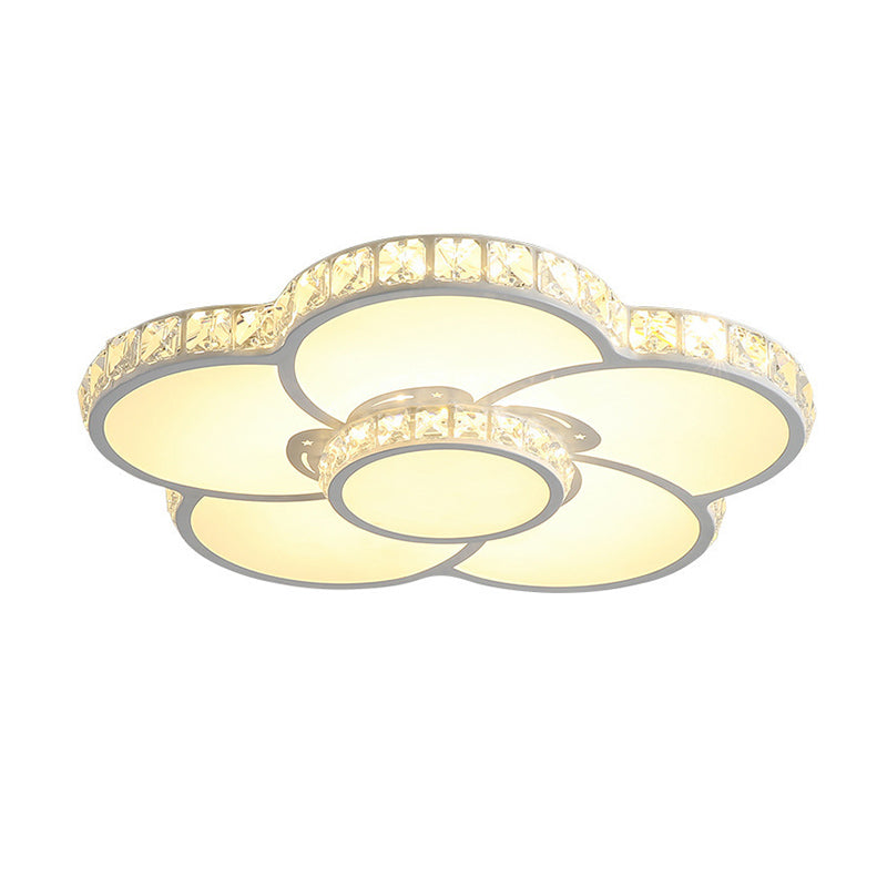 Bloom Flush Mount Led Ceiling Light Fixture With Inlaid Crystal - White Acrylic Warm/White