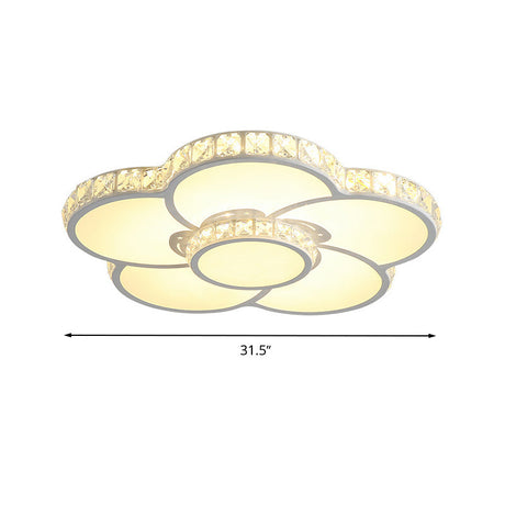 Bloom Flush Mount Led Ceiling Light Fixture With Inlaid Crystal - White Acrylic Warm/White