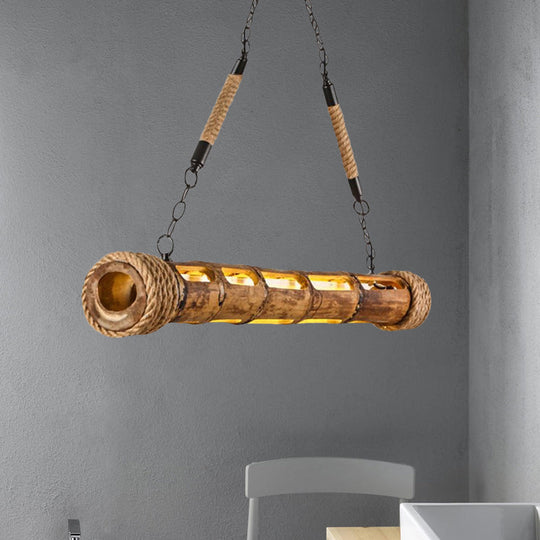 Bamboo Linear Pendant Light - Lodge Style Led Ceiling For Restaurants