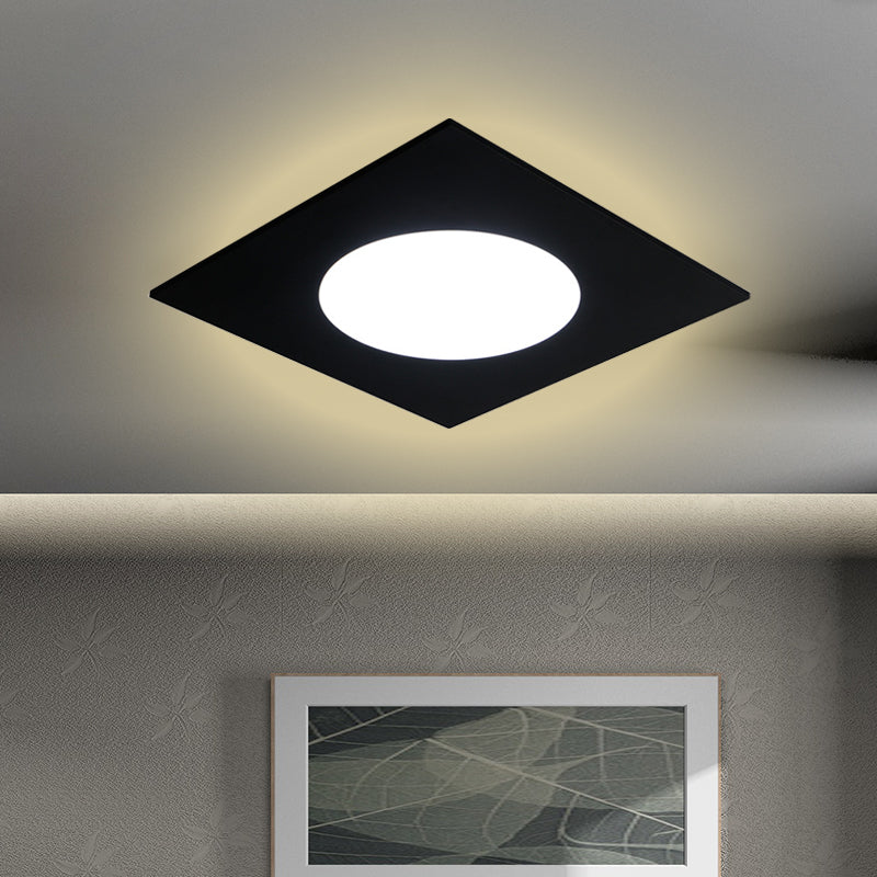 Minimalist Led Flush Mount Light In Metallic Squared Design With White/Warm