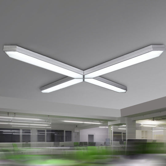 Contemporary Led Metal Strip Flush Mount Lighting - White/Black/Silver 4’/8’ Wide 3 Light Options