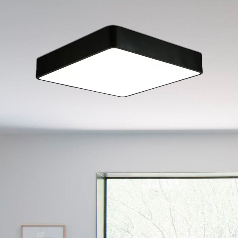 Modern Led Metal Flush Mount Light Fixture - White/Black Square 14/18/23.5 Wide Living Room