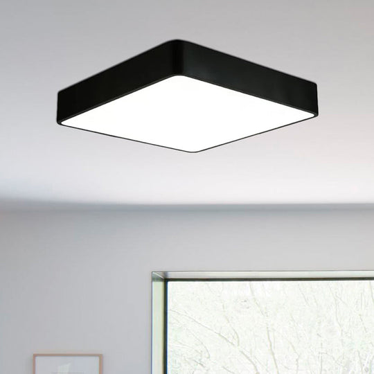 Modern Led Metal Flush Mount Light Fixture - White/Black Square 14/18/23.5 Wide Living Room