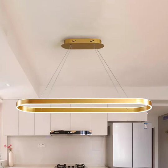 Gold/White Oval Suspension Pendant Led Ceiling Light - 31.5’’/39’’/47’’ Wide Minimalist