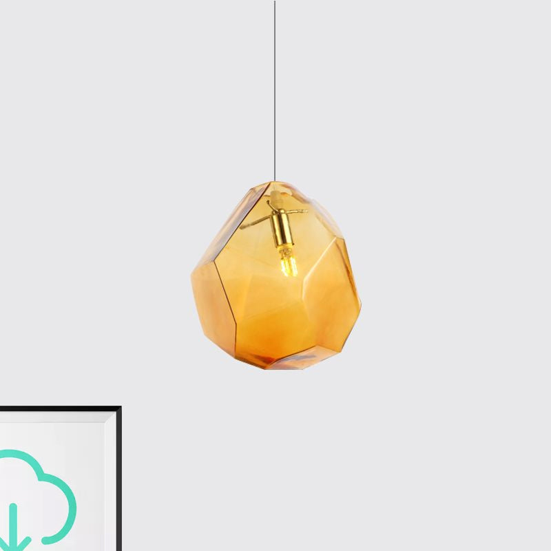Contemporary 1-Light Glass Pendant Lighting: Faceted Grey/Orange/Purple Led Hanging Lamp Fixture For