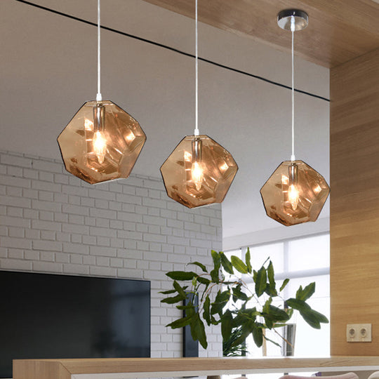 Contemporary 1-Light Glass Pendant Lighting: Faceted Grey/Orange/Purple Led Hanging Lamp Fixture For