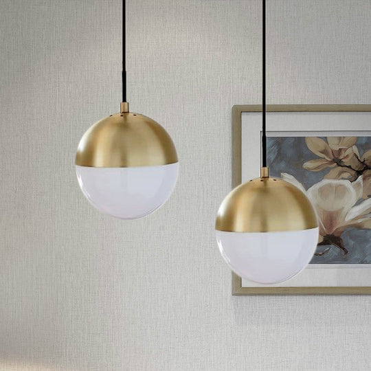 Modernist Black/Gold Sphere Pendant Lamp - 1 Light Opal Glass Ceiling Fixture For Kitchen