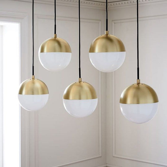 Modernist Black/Gold Sphere Pendant Lamp With Opal Glass - Ideal For Kitchen Ceiling Lighting