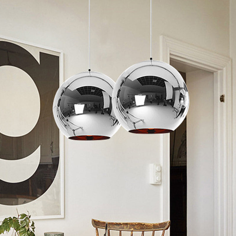 Contemporary Glass Mirror Ball Pendant Light - Chrome/Gold/Rose Gold 6/8/10 Width Hanging Ceiling