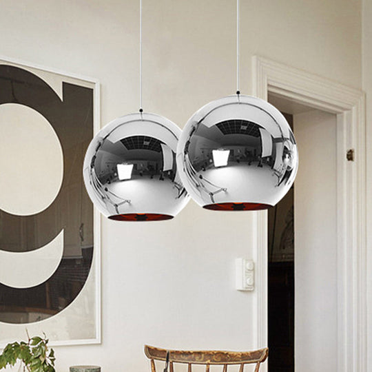 Contemporary Glass Mirror Ball Pendant Light - Chrome/Gold/Rose Gold 6/8/10 Width Hanging Ceiling