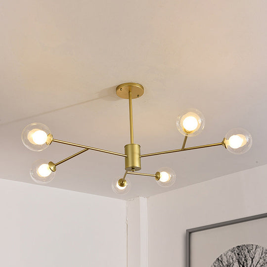 Contemporary Globe Glass Chandelier With Starburst Design - Black/Gold Finish 6/9 Lights
