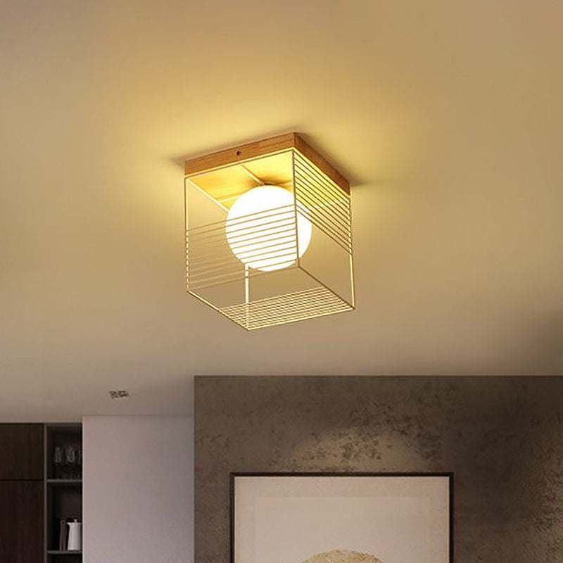 Contemporary Square Flush Mount Pendant Light - White/Black Metal Ideal For Bedroom Ceiling