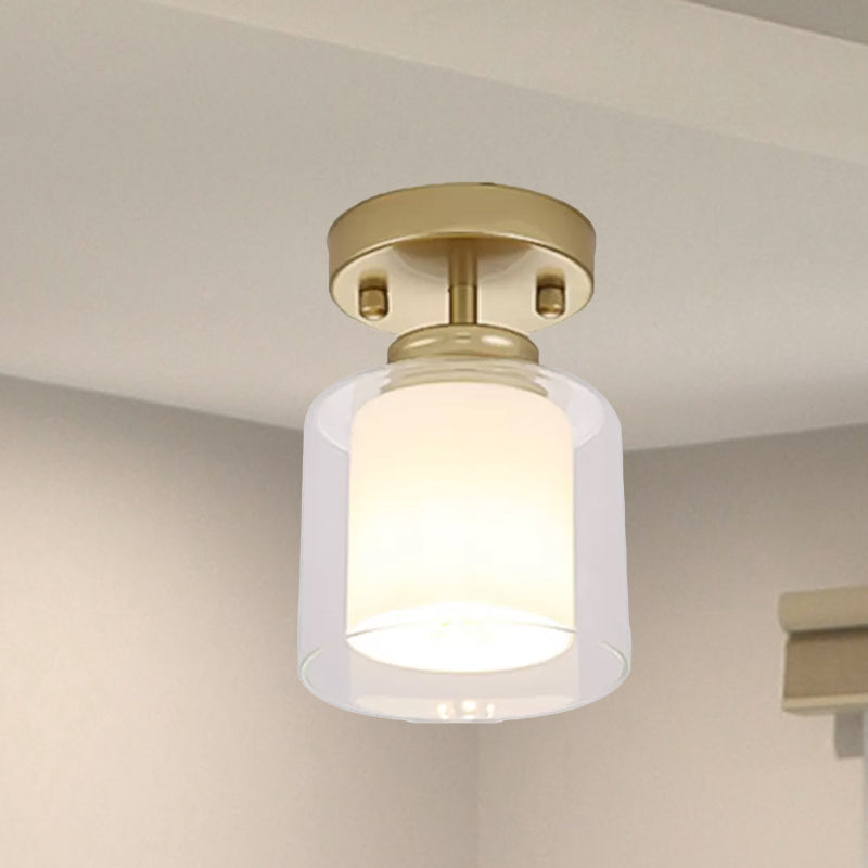 Contemporary Cylinder Semi Flush Ceiling Light With Glass Shade - Black/Silver/Gold Finish 1 Bulb