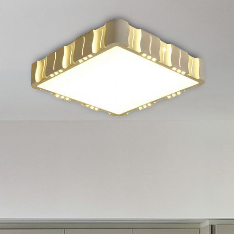 Modern Acrylic Led Flush Ceiling Light - White Square/Round Design For Living Room With Warm/White