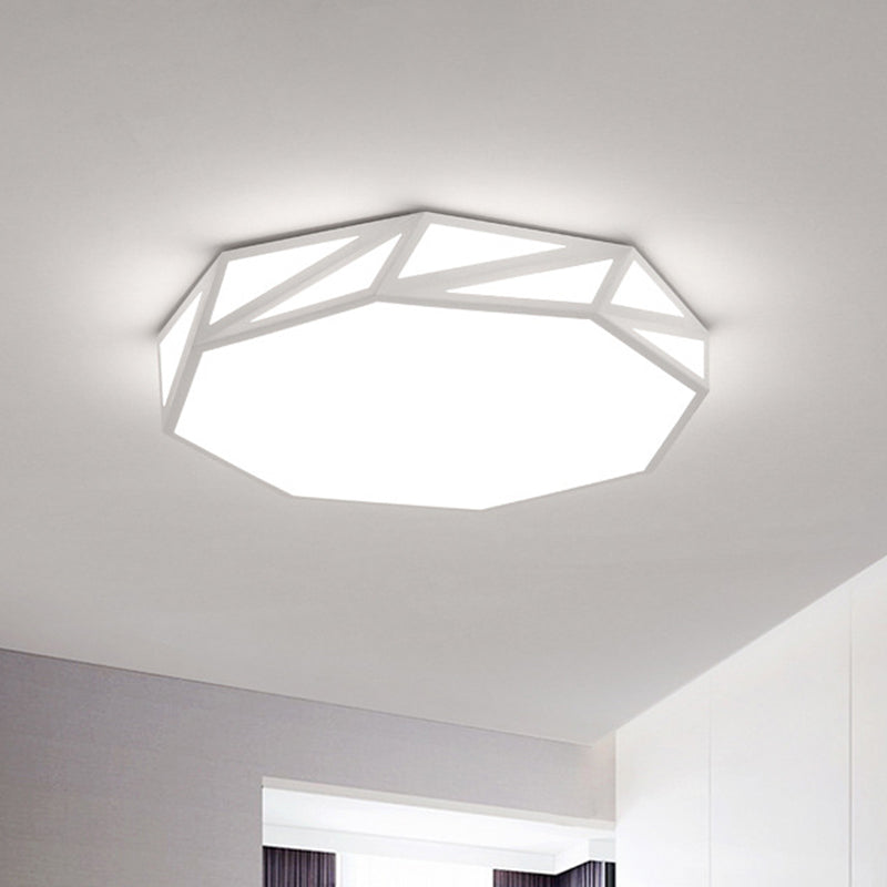 Modern Faceted Ceiling Flush Mount Led Fixture - White/3 Color Light Wooden Bedroom Design