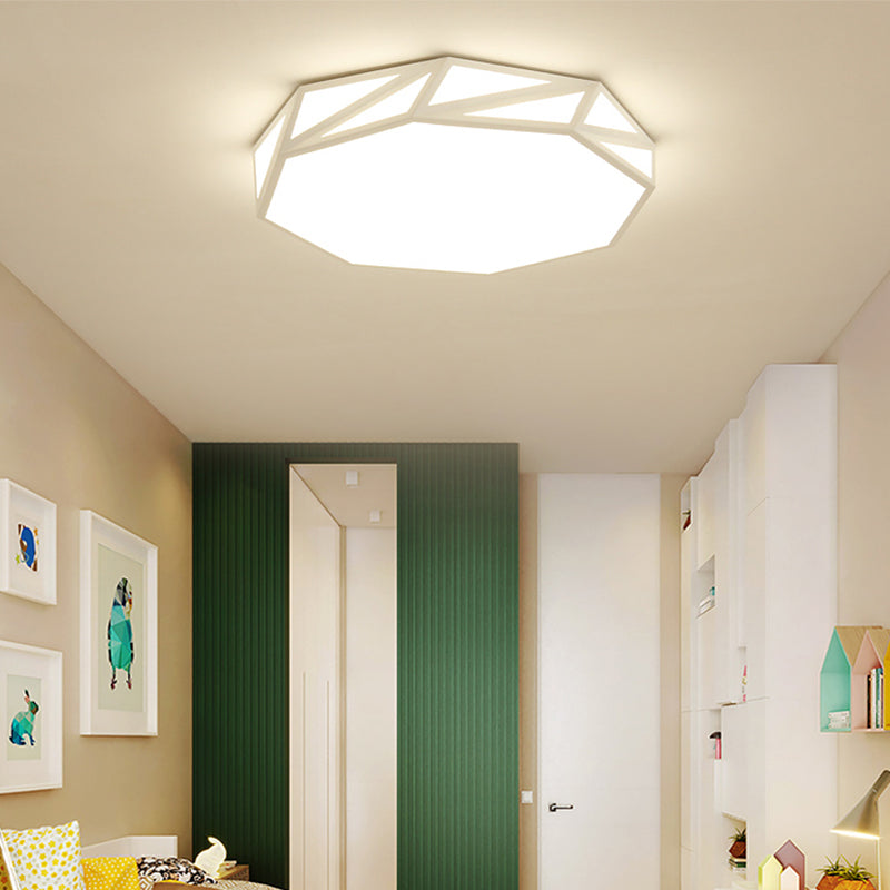 Modern Faceted Ceiling Flush Mount Led Fixture - White/3 Color Light Wooden Bedroom Design