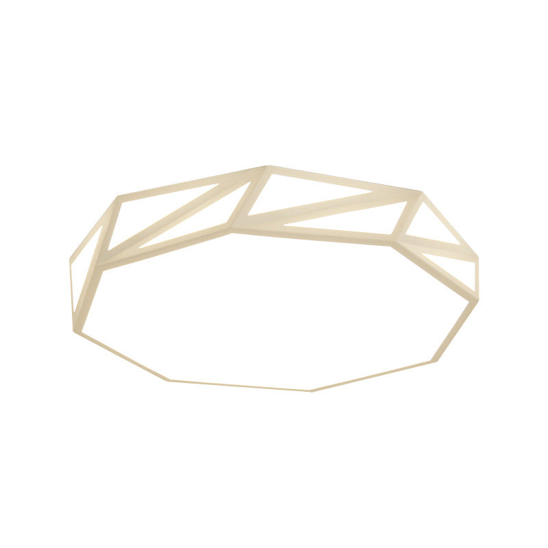 Modern Faceted Ceiling Flush Mount Led Fixture - White/3 Color Light Wooden Bedroom Design 16/19.5 W
