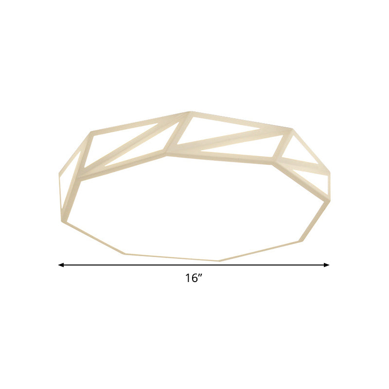 Modern Faceted Ceiling Flush Mount Led Fixture - White/3 Color Light Wooden Bedroom Design 16/19.5 W
