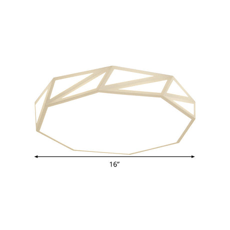 Modern Faceted Ceiling Flush Mount Led Fixture - White/3 Color Light Wooden Bedroom Design 16/19.5 W