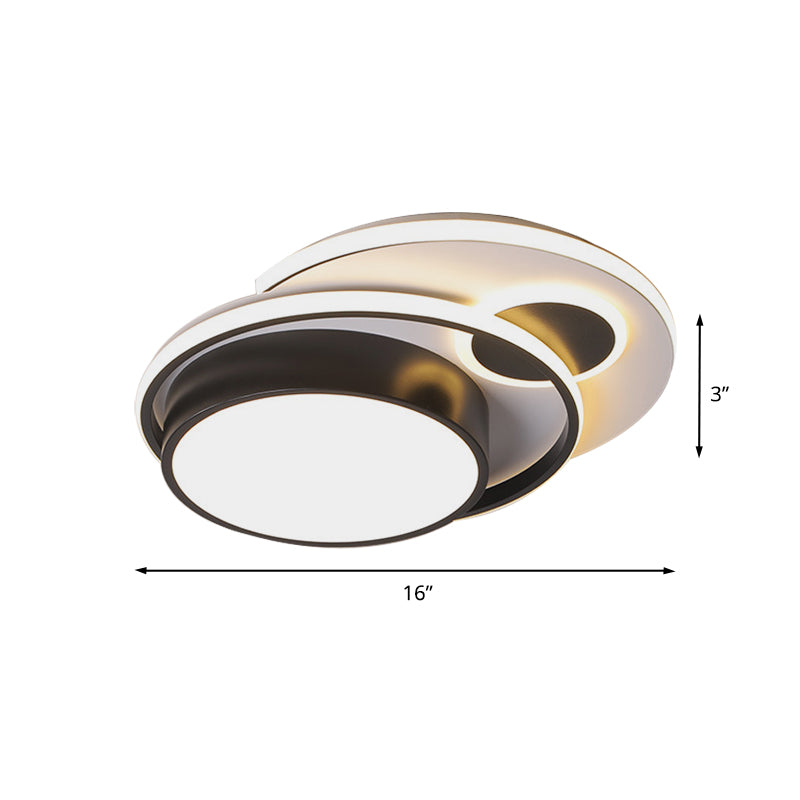 Modern Led Black Metallic Drum Flush Mount Ceiling Lighting For Bedroom - 16/19.5 Wide