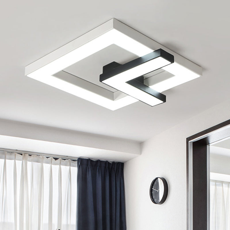 Iron Squared Led Ceiling Flush Mount With Black And White Clock Design White/Warm Light - 16.5/20.5