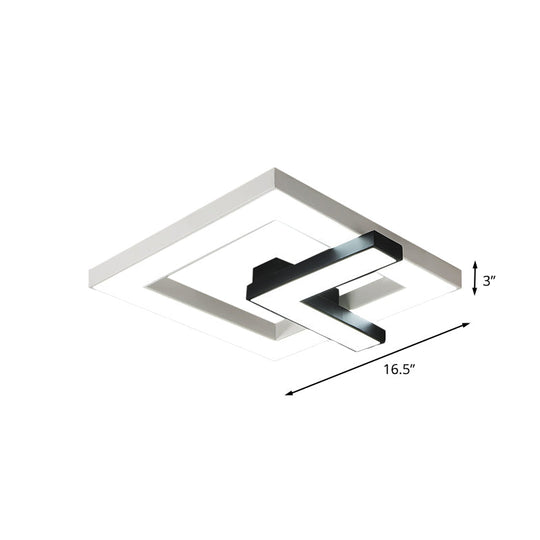 Iron Squared Led Ceiling Flush Mount With Black And White Clock Design White/Warm Light - 16.5/20.5