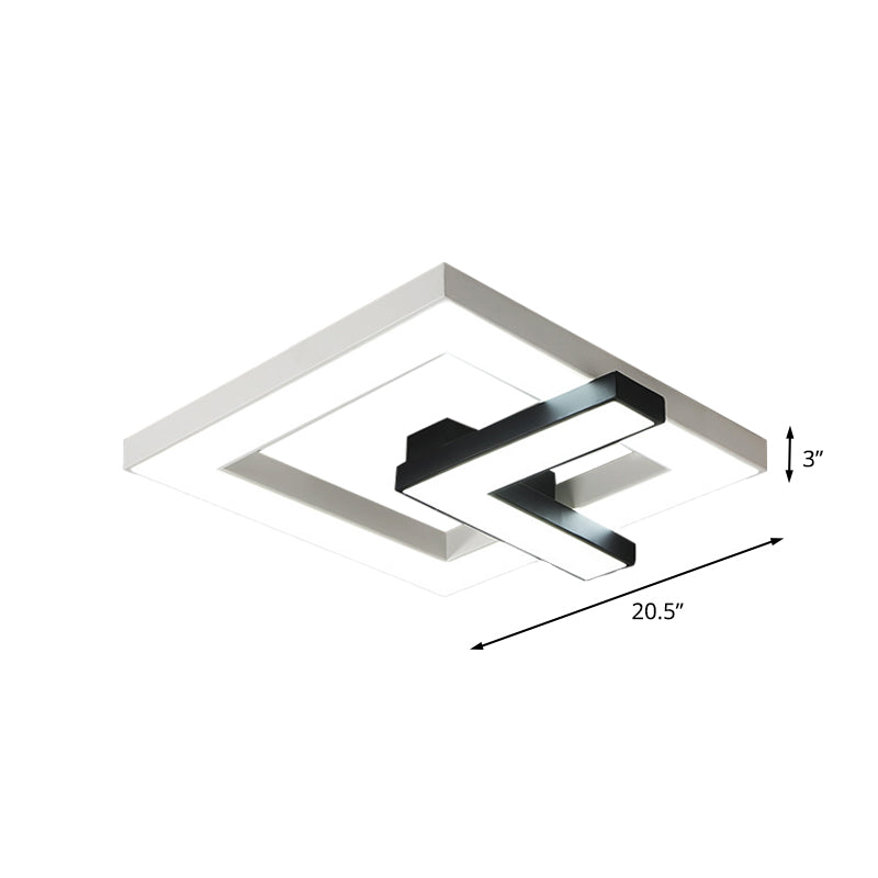 Iron Squared Led Ceiling Flush Mount With Black And White Clock Design White/Warm Light -