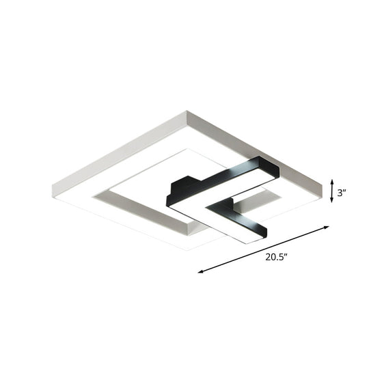 Iron Squared Led Ceiling Flush Mount With Black And White Clock Design White/Warm Light -