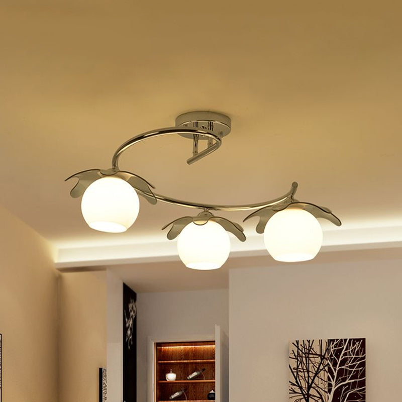 Sleek Chrome Led Ceiling Light With Globe Glass Shade - Ideal For Modern Bedrooms And Semi Flush