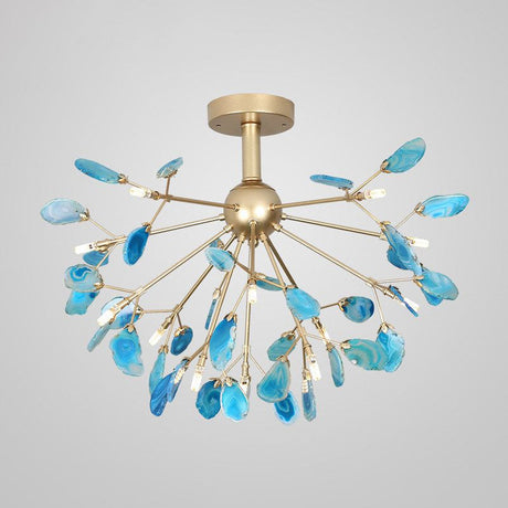 Nordic Metal And Agate Gold Semi Flush Mount Ceiling Fixture For Bedroom