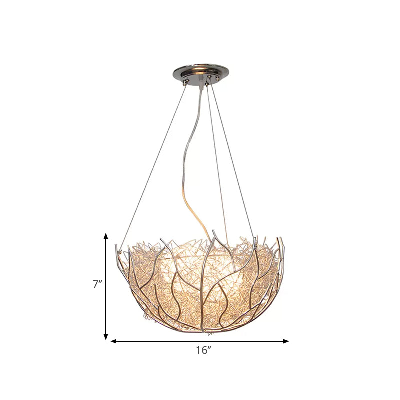Contemporary Metal Chandelier Lighting With Glass Ball Shade - 2 Lights Silver Finish 16’/19.5’ Wide