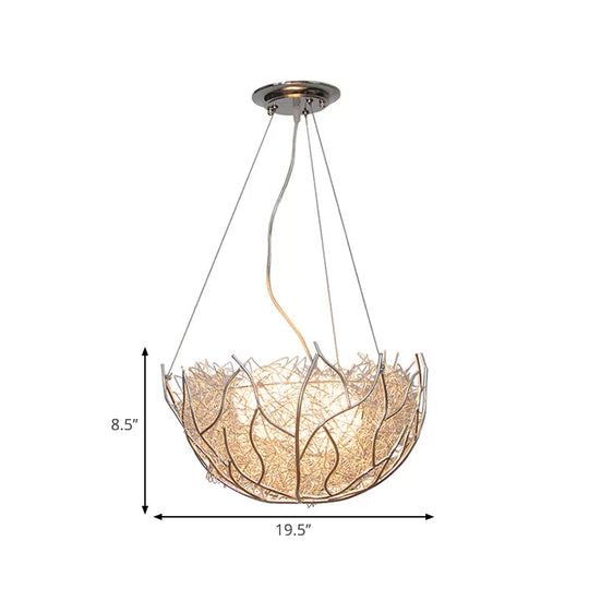 Contemporary Metal Chandelier Lighting With Glass Ball Shade - 2 Lights Silver Finish 16’/19.5’ Wide