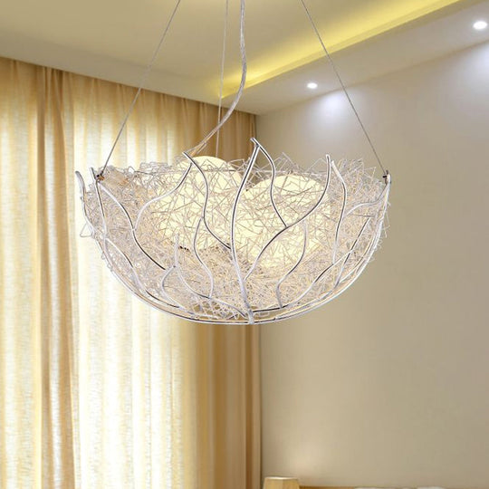Contemporary Nest Metal Chandelier With 2 White Glass Ball Shade Lights - 16/19.5 Wide